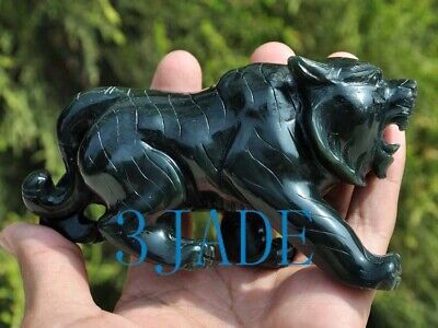 Natural Nephrite Jade Baby Tiger Cub Statue / Light Sculpture, Carving