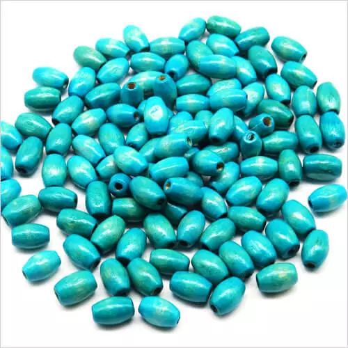 Lot de 50 Perles Ovales en Bois 8x5mm Bleu Turquoise pour création de Bijoux