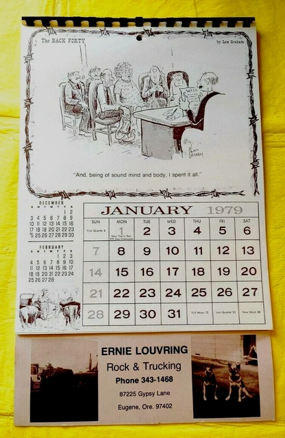 VTG 1979 CALENDAR Unused ERNIE LOUVRING ROCK & TRUCKING Eugene Oregon LEX GRAHAM