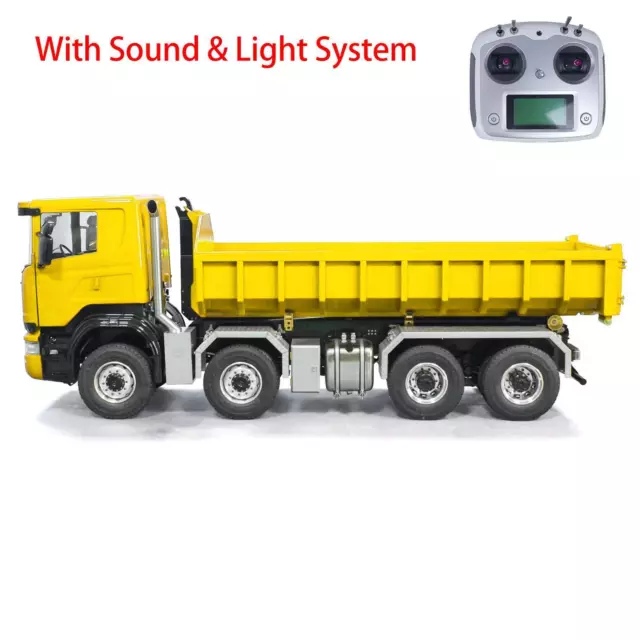 Metal 8x8 1/14 RC Hydraulic Dump Truck Roll-on Full Dumper Car Model Sound Light