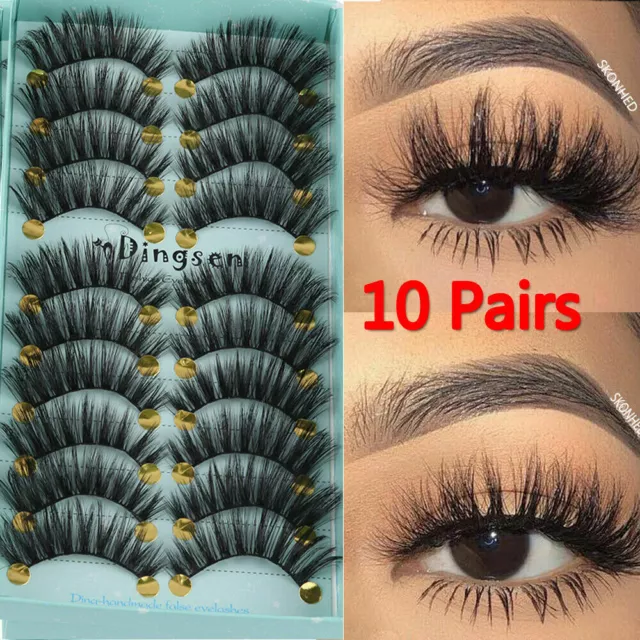 DINGSEN 10 Pairs 3D Falsche Wimpern Wispy Fluffy Natural Long Lashes Handmade Yd