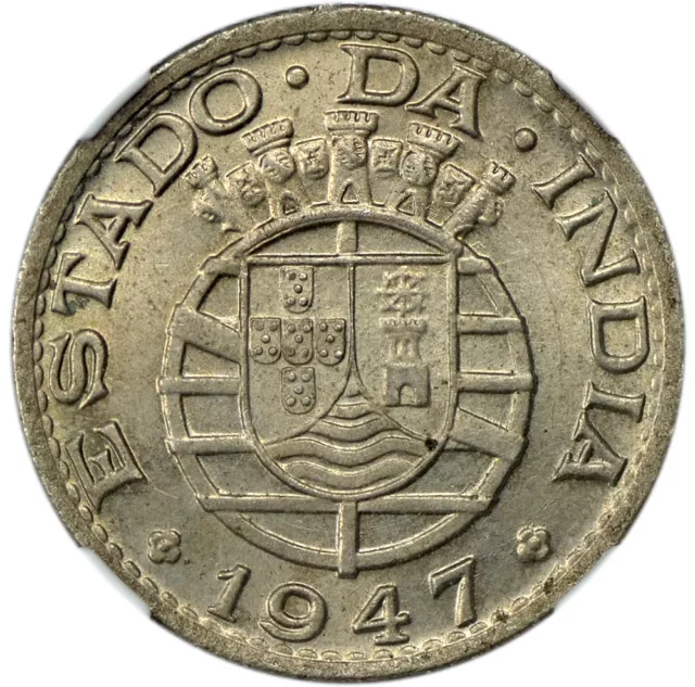 India Portuguese 1/4 Rupia 1947 NGC MS65 Free Shipping