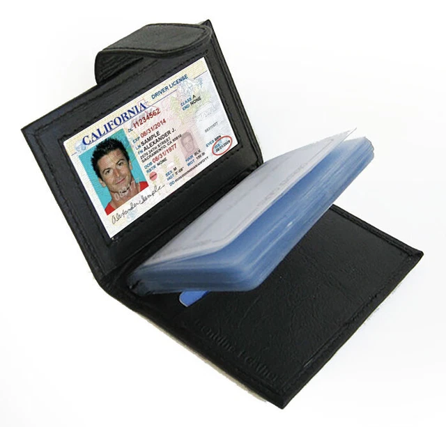 RFID Blocking Black Leather Business Card Pocket Organizer ID Wallet NR