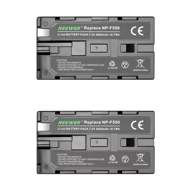 NEEWER 2Pack 2600mAh Sony NP F550/570/530 Ersatzakku für LED Kameraleuchten