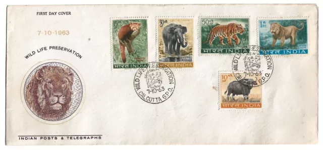 Indischem 1947 Wild Leben Preservation Set Mit 5 Auf FDC Ersttagsbrief, Wildlife