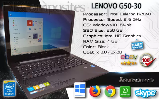 Uanset hvilken ønske Gammel mand LENOVO G50-30 15,6" Intel Celeron N2840/ 2.16 GHz 4GB/RAM 250GB/SSD WiFi  Win10 EUR 118,38 - PicClick FR