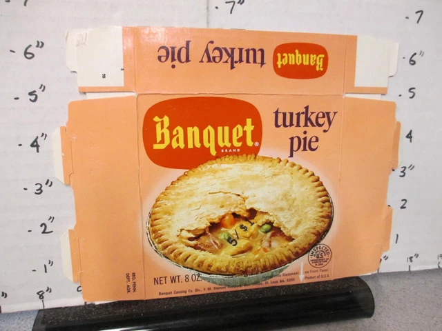 BANQUET 1968 turkey pot pie TV dinner box frozen food PINK #1 (5/$1)