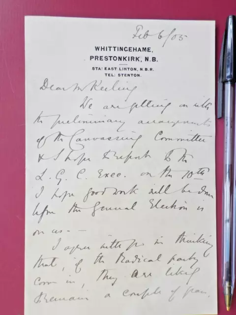 Alice Balfour, Scottish Entomologist, Signed Letter 1905