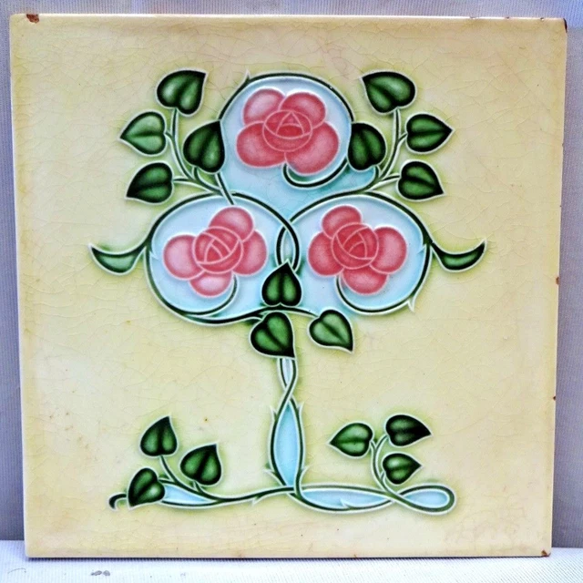 Tile Majolica Japan Danto Kaisa Flowr Design Ceramic Porcelain Vintage Colle#234