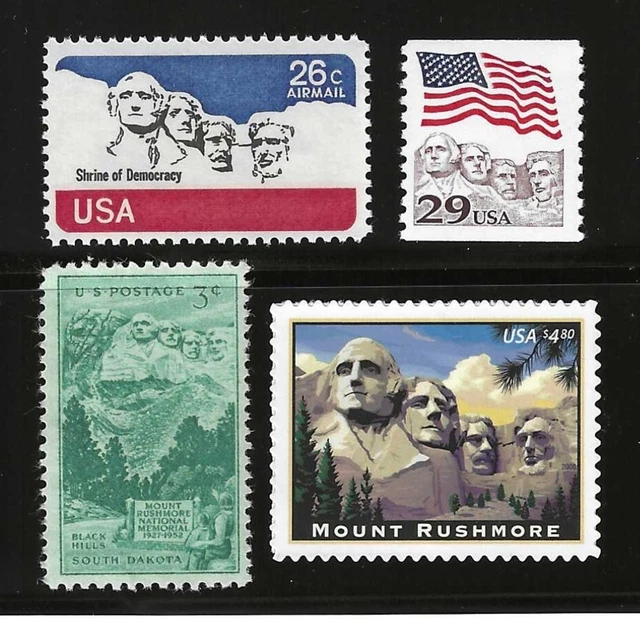 MOUNT RUSHMORE NATIONAL Memorial Set Of 4 U.s. Postage Stamps Mint