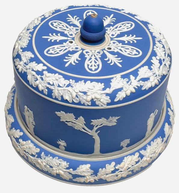 ANTIQUE 19TH CENTURY English Dudson Jasperware Blue & White Cheese