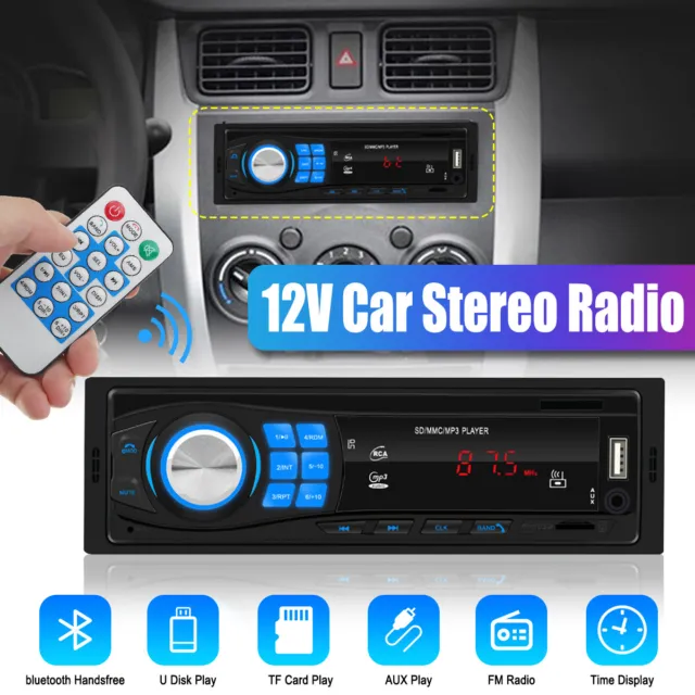 12V Car Stereo Audio In-Dash FM Aux Input USB MP3 Radio Player Bluetooth 60W*4