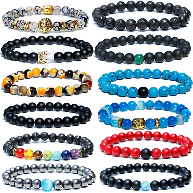 Lot De 2 Bracelets En Pierres Naturelles CYDXD - Perles De Sodalite Bleue Et Howlite Blanche 8mm, élastiques Réglables Pour Homme Et Femme