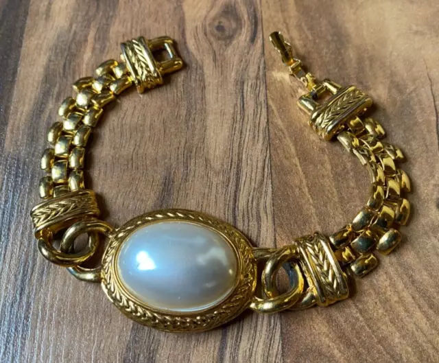 Large Bold White Acrylic Statement Stone On Golden Chain Bracelet