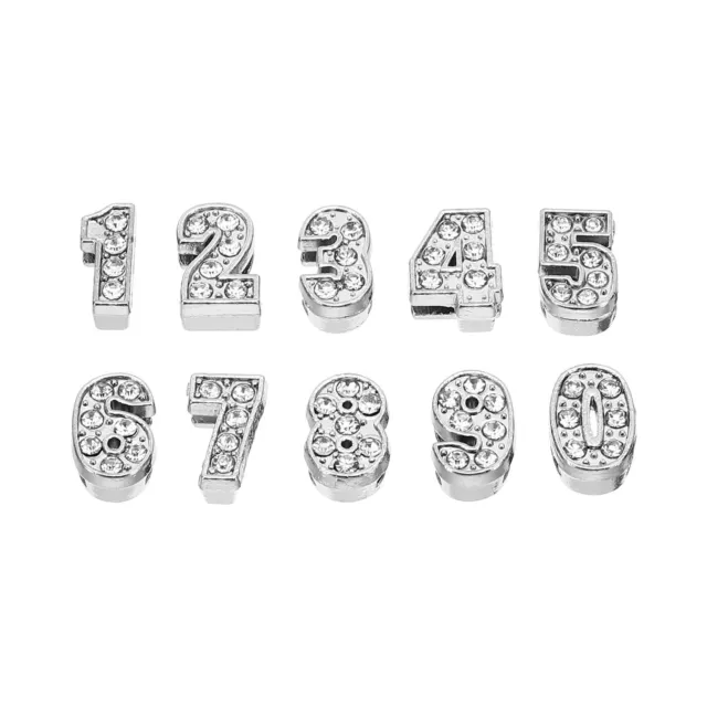 12 mm Crystal Number, 50 Pcs 0-9 Digital Bling Alloy Charm, Silver Tone