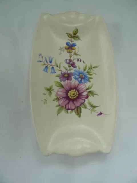 Vintage Axe Vale Pottery Devon floral pin trinket dish 12.5cm long c1970-80s VGC