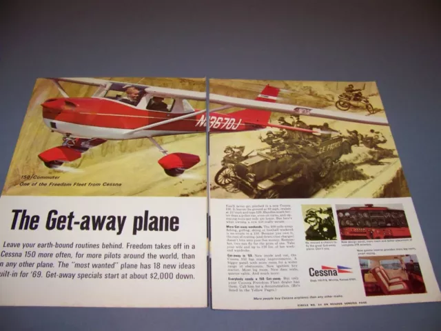 1969 Cessna 150 Commuter "Get-Away Plane"...2-Page Color Sales Ad...rare! (699G)