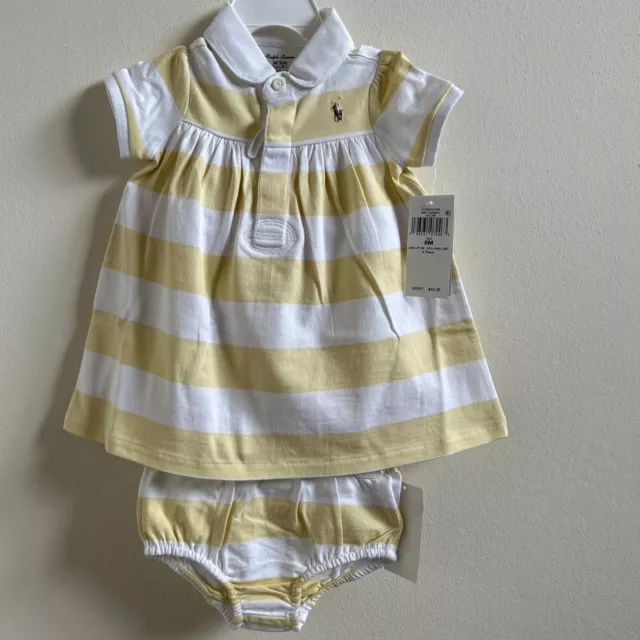 Polo Ralph Lauren Baby Girls Striped Jersey Rugby Dress And Bloomer Yellow 6M