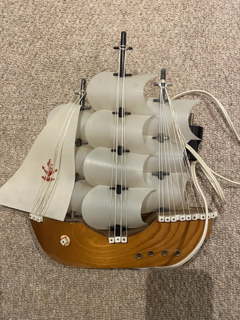 Vintage Boxed Soviet Era Bulgarian Wooden Galleon Pirate Ship Lamp / Night Light