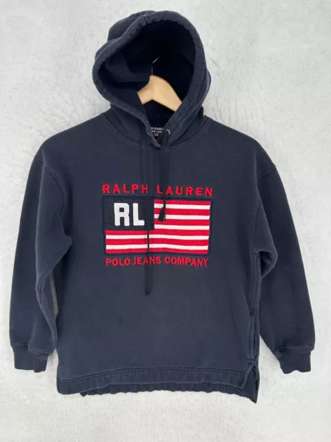 VTG Polo Jeans Co Ralph Lauren American Flag Hoodie Womens Small USA FLAG RL