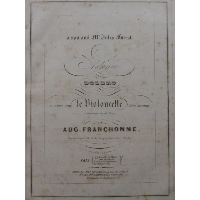 FRANCHOMME Auguste Adagio et Bolero Piano Violoncelle ca1840