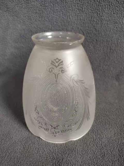 Vintage Etched Glass Small Frosted Bell Shade 2-1/4" Fitter Fleur-de-lis Crown