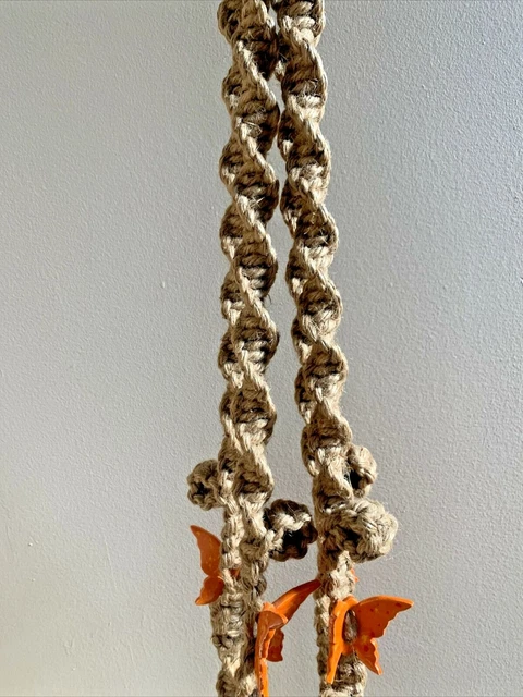 Macrame Jute Plant Hanger HANGING POT HOLDER 60” Ceramic Orange BUTTERFLY (#256) 3