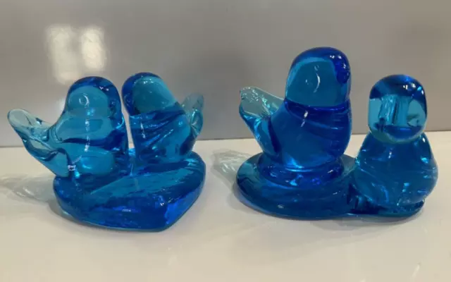 Vintage Leo Ward Ron Roy Glass Blue Bird of Happiness Signed Set 1993 1997