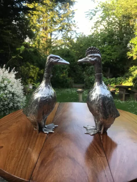 Vintage Pair Sterling Solid Silver Duckling male&female Birds Figurine statu￼e