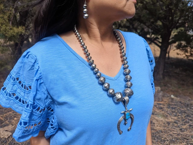 Navajo Pearls Necklace Earrings Set Signed Jewelry Native American Naja