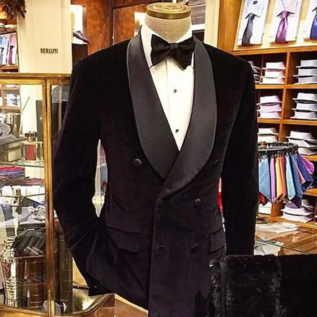 New Designer Black Double Breasted Tuxedo Dinner Velvet Jacket Coats Blazers