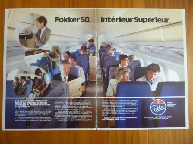 6/1986 Pub Fokker Aircraft Holland Fokker 50 Regional Airliner French Ad