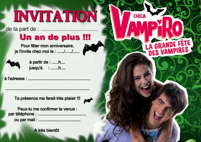5 ou 12 cartes invitation anniversaire chica vampiro REF 327
