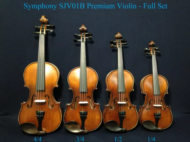 Symphony Premium Violin Set -4/4,3/4,1/2,1/4 Size w/Deluxe Foam Case, Bow, Rosin