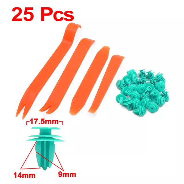 25pcs 9mm Plastic Rivets Bumper Clips Trim Panel Screws w Fasteners Remover