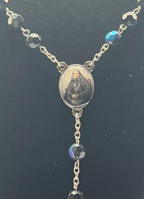 New Saint St Frances Xavier Mother Cabrini Sapphire Blue Crystal Rosary Rosaries