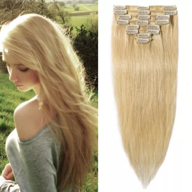 20" Full Head Clip In Hair Extensions Bleach Blonde Col 613