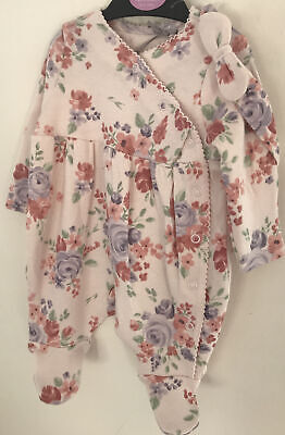 Newborn ~7.8 Lbs ~ Cotton Pink Floral Sleepsuit And Matching Hairband