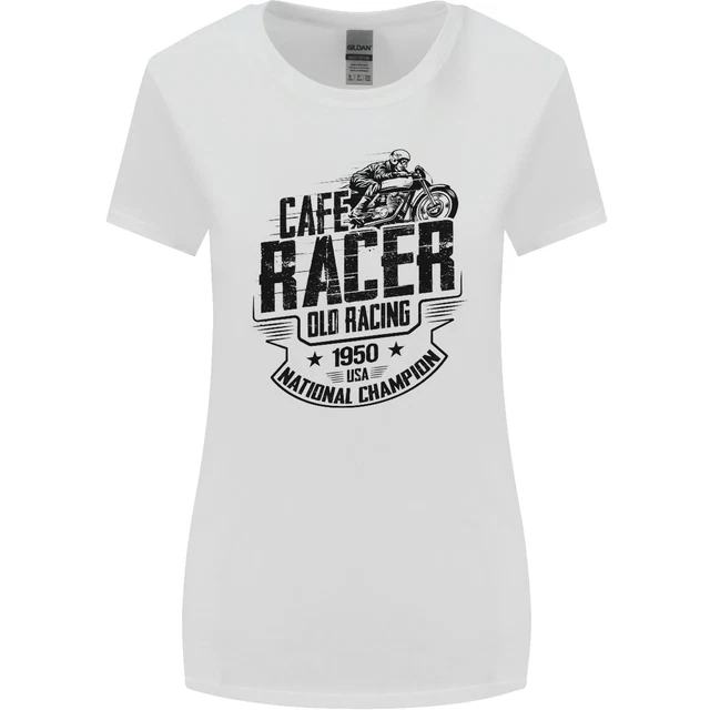 Cafe Racer Vecchio Moto da Corsa Biker Donna più Ampia Taglio T-Shirt