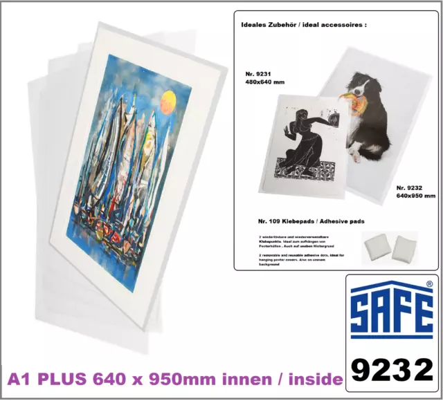 Posterhüllen A1 PLUS GIGANT Innen-Format 640x950mm Folie 0,2mm SAFE 9232 10 Pack