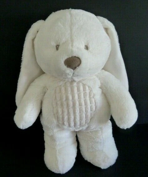 C9 - DOUDOU PELUCHE TEX BABY NICOTOY LAPIN TOUT BLANC DAMIER TAUPE 35c ET. NEUF*