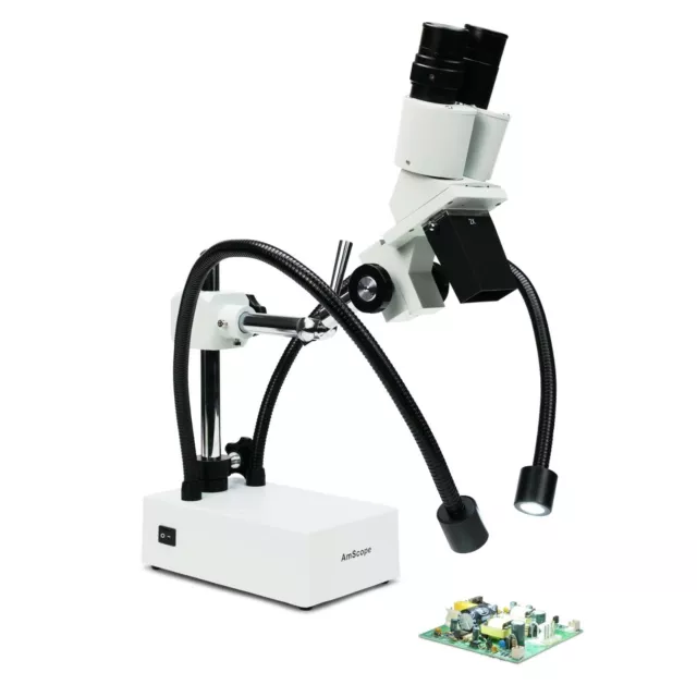 AmScope 20X Compact Fixed-Lens Stéréo Boom-Arm Microscope + Double Cygne Leds