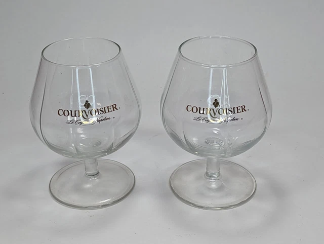 Pair of Courvoisier Cognac Stemmed Snifter Glass 25cl with Optic Panel Design
