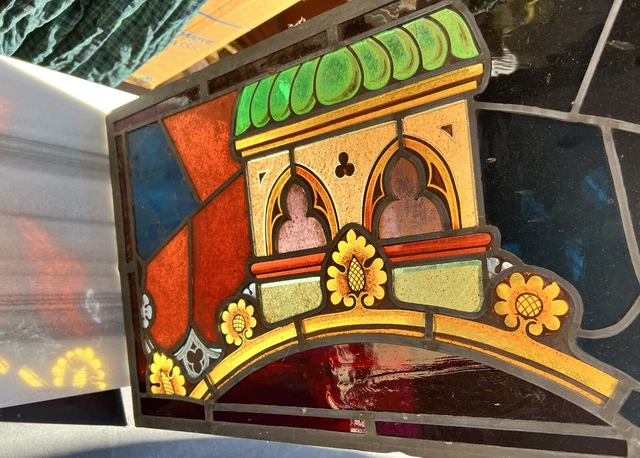 Antique 19th C American Franz Mayer Kiln Fired Stained Glass Window Fragments #1