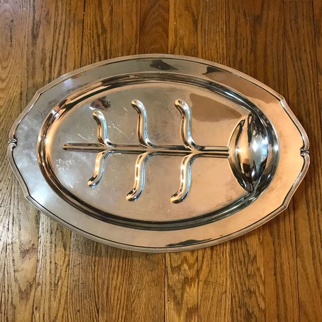 International Sterling Silver Large Footed Roasting Tray Tree Platter with Wells