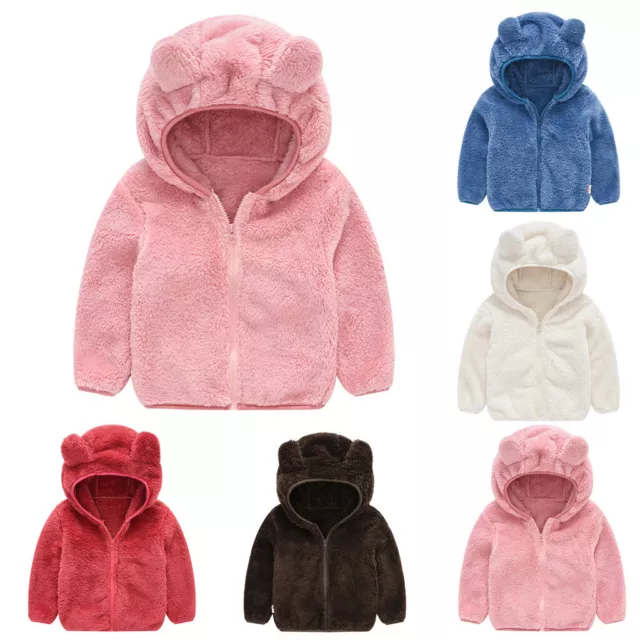 Toddler Kids Baby Girl Boy Winter Cute Ear Zipper Thick Hooded Coat Warm Outwear