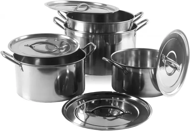 4Pc Large Stainless Steel Catering Deep Stock Soup Boiling Pot Stockpots Set New
