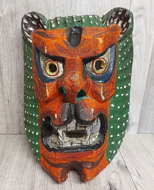 ANTIQUE MEXICAN LATIN America Mayan Folk Art Mask Wood Carving Jaguar ...