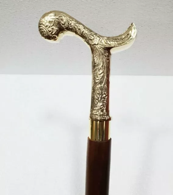 Victorian Brass HANDMADE VINTAGE Handle Style Vintage Walking Stick Wooden Cane