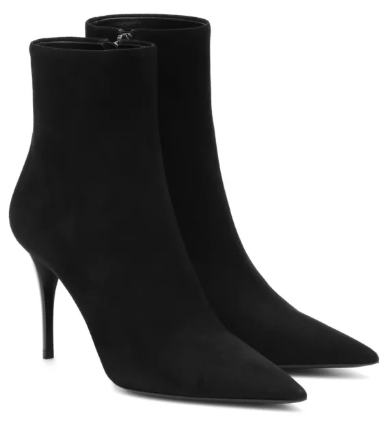 Saint Laurent Pointy Toe LEXI 90 Ankle Boots Black Suede Booties 37.5